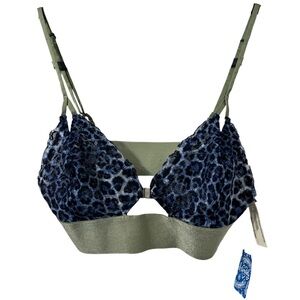 Free People Womens Wild One Bralette Small Blue Green Leopard Print Boho Casual